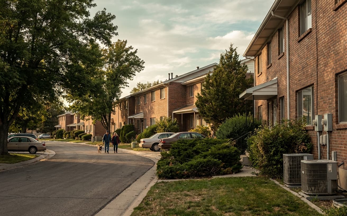 Mature mid-valley townhomes in Murray, Holladay, or Millcreek with brick veneer and well-kept landscaping