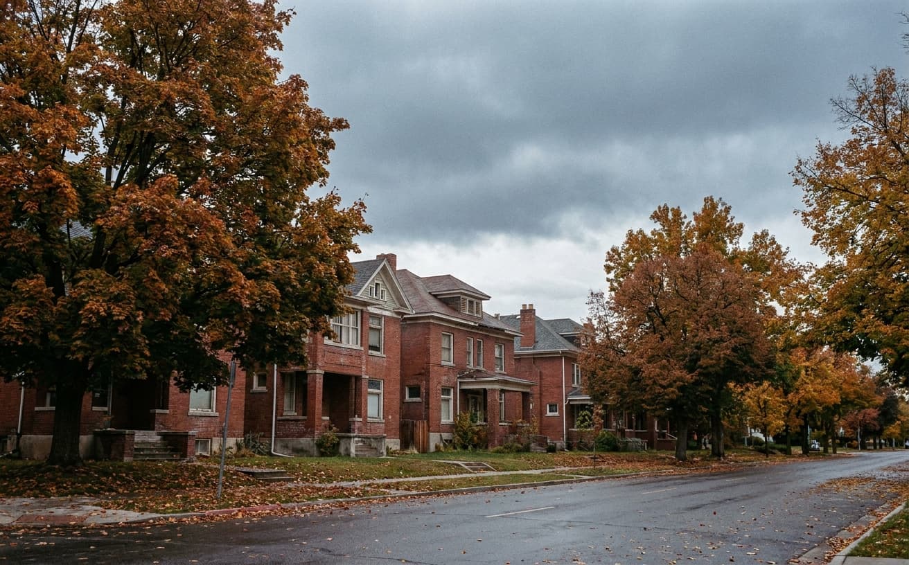 Brick condo buildings on a tree-lined street in the Avenues neighborhood of Salt Lake City